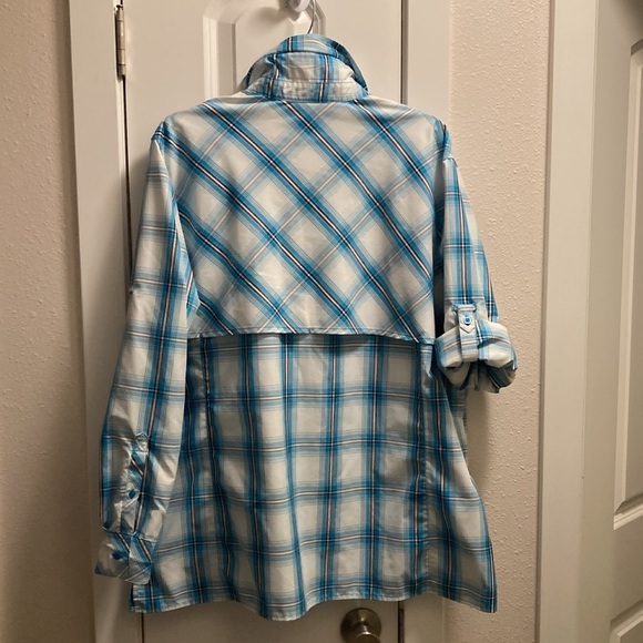 Worldwide Sportsman White Blue Plaid  Button Down Shirt, Size XXL SPF 30 - Picture 7 of 13